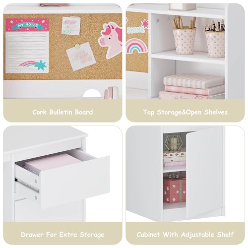 Kids Study Desk and Chair Set with Hutch, Storage, and Bulletin Board