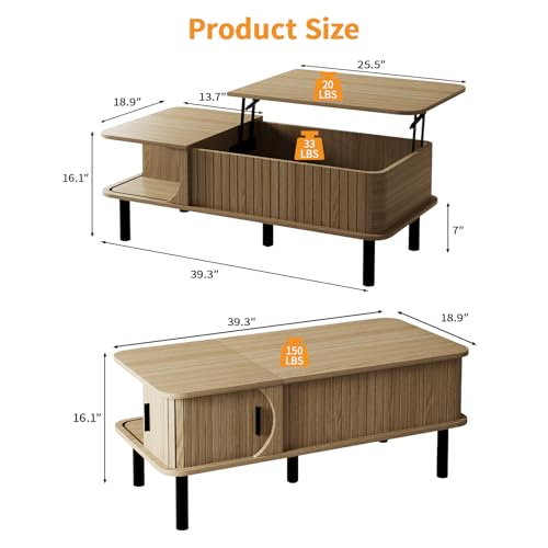 Mid-Century Modern TV Stand and Lift-Top Coffee Table Set, Oak Wood Finish