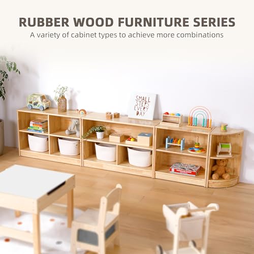 OOOK Rubber Wood 5-Compartment Montessori Toy Storage Shelf, 43.3" Kids Organizer - Multi-Scenario Use