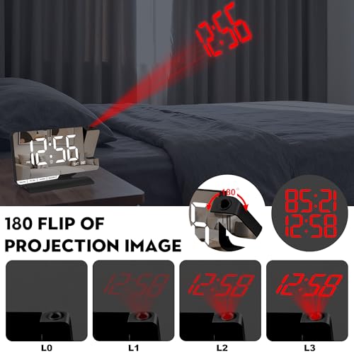 Digital Projection Alarm Clock with 180° Projector & 7.3" Mirror Display