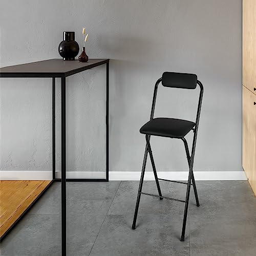 Folding Bar Stool with Backrest, 29.5-Inch Tall Counter Height Chair
