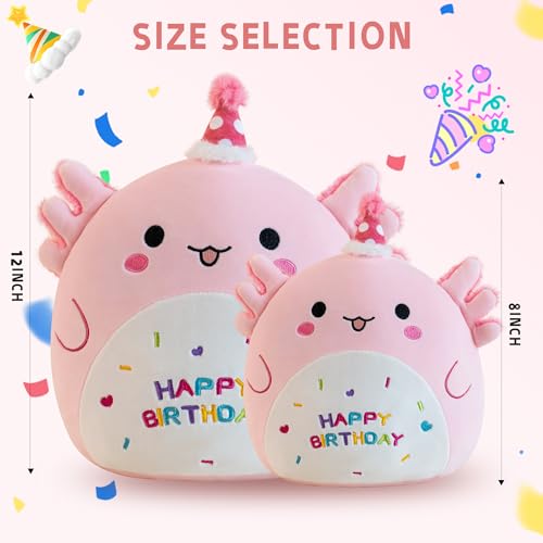 Pink Axolotl Birthday Plush Toy - 8-Inch Soft Stuffed Animal Pillow