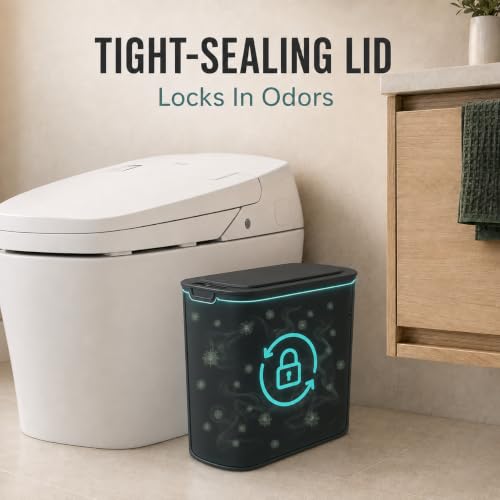 Automatic Small Bathroom Trash Can with Lid 2.6 Gallon Black Touchless Motion Sensor Garbage Can