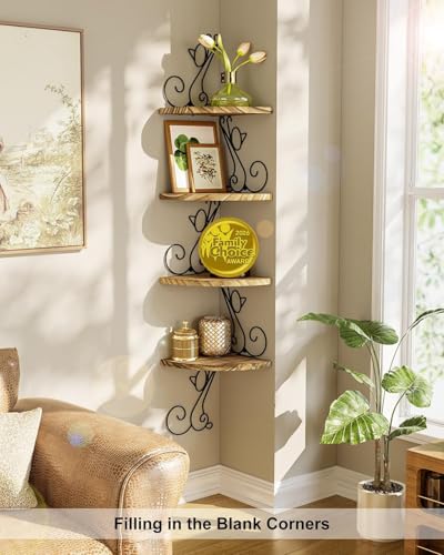 4-Tier Cat Shaped Floating Corner Shelf - Rustic Wood Wall Mount Storage
