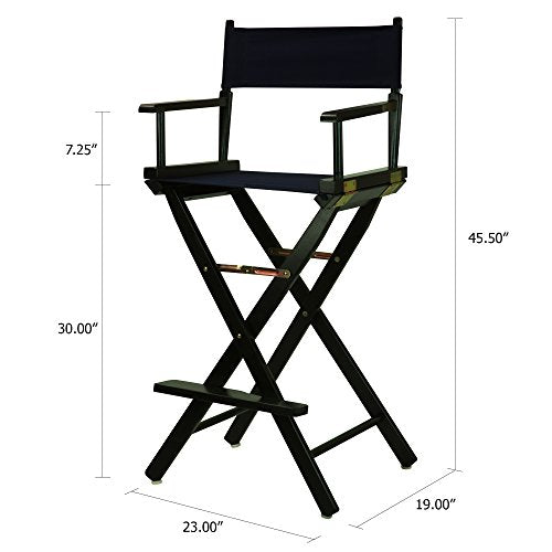 30-Inch Foldable Director's Chair - Solid Wood Bar Height Seating, Navy