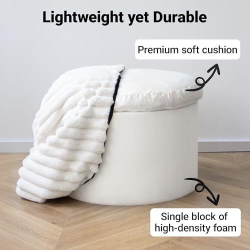 Round Faux Fur Pouf Ottoman, 20-Inch Shaggy Footrest with Washable Cover