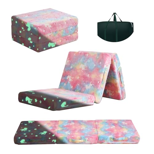 Foldable Glow-in-the-Dark Kids Floor Mattress with Storage Bag, 57x23 in