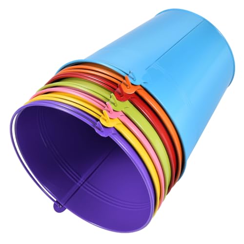Galvanized Metal Buckets with Handles, 7 Pack Small Colorful Pails