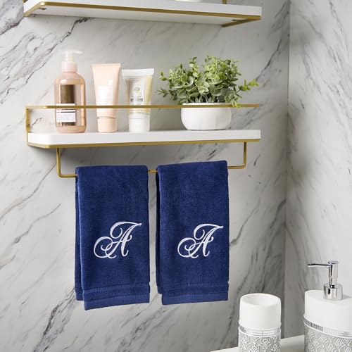 Monogrammed Navy Blue Fingertip Towels - 4 Pack Soft Cotton Velour Set