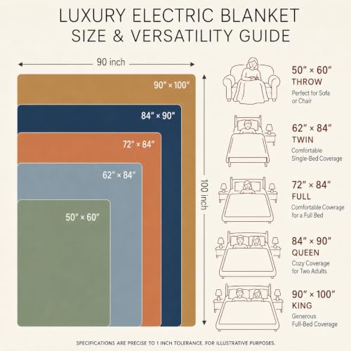 Heated Electric Blanket Throw 50''x60'' - Soft Flannel & Sherpa, 10 Heat Settings, Washable