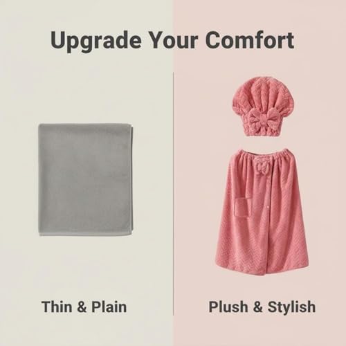 Plus Size Coral Fleece Bath Towel Wrap & Shower Cap Set - Quick Dry
