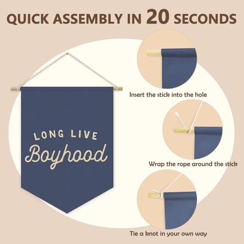 Long Live Boyhood Canvas Wall Banner, Navy Blue Nursery Playroom Decor