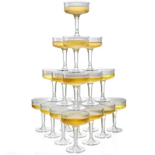 Goodluck 4-Tier Champagne Tower Set - 20 Clear Plastic Flutes 7oz, Variation 20 / Clear