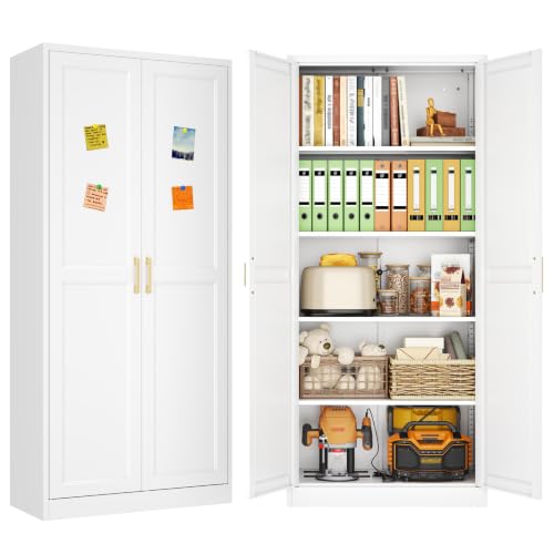 71-Inch Metal Pantry Storage Cabinet with Adjustable Shelves and Doors
