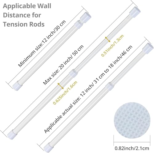 Small Spring Tension Rods 12-20 Inch (2-Pack) - White Adjustable Curtain Rods