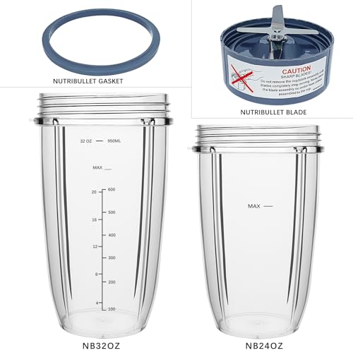 Blender Replacement Parts Set: 32oz & 24oz Cups with Extractor Blade