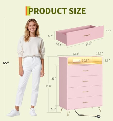 4-Drawer Modern Dresser with RGB LED Lights and Integrated Charging Station