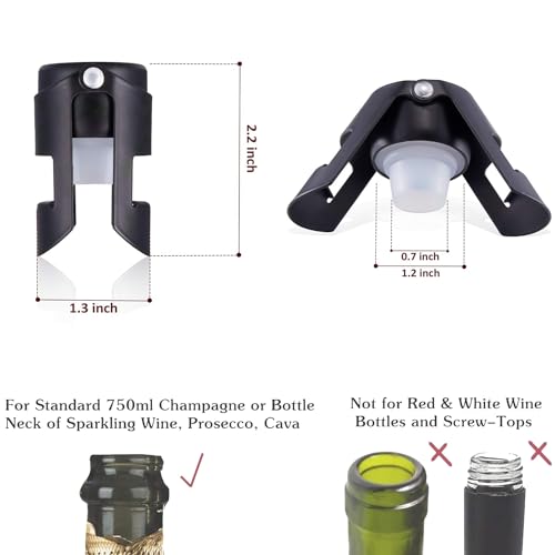 Stainless Steel Champagne Stoppers (2-Pack) - Airtight Wine Preserver, Black