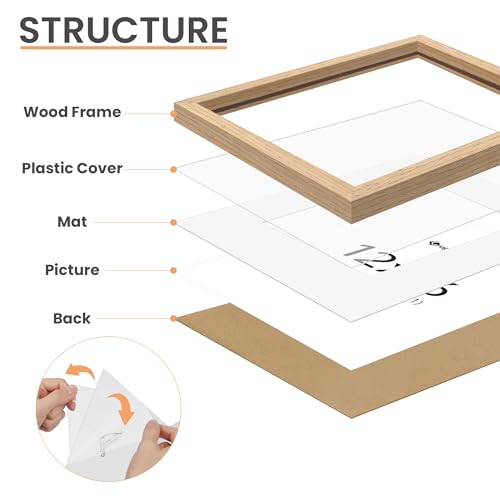 Natural Solid Wood 8x10 Picture Frame with 5x7 Mat for Wall or Tabletop