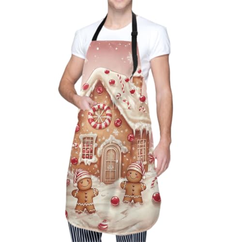 Evlaschin Gingerbread Stain-Resistant Adjustable-Neck Apron with Front Pockets for Cooking & Grilling