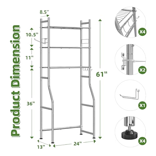 3-Tier Over-the-Toilet Storage Rack with Paper Holder and Hooks, Chrome