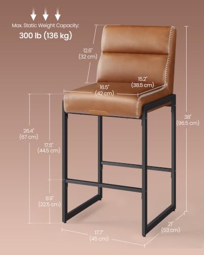 Counter Height Bar Stools with Backs, Set of 2, Synthetic Leather