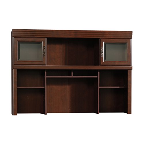 Classic Cherry Office Hutch with Glass Doors and Adjustable Shelving