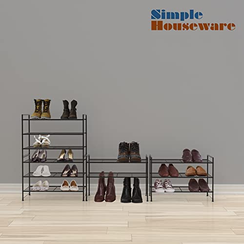 3-Tier Stackable Wire Grid Shoe Rack - Black Metal Storage Organizer