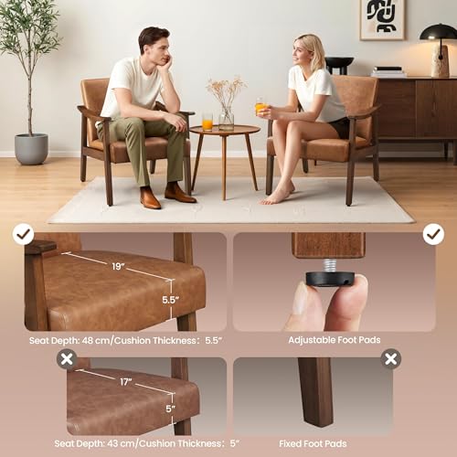 Mid-Century Modern Faux Leather Armchairs, Set of 2 - Brown