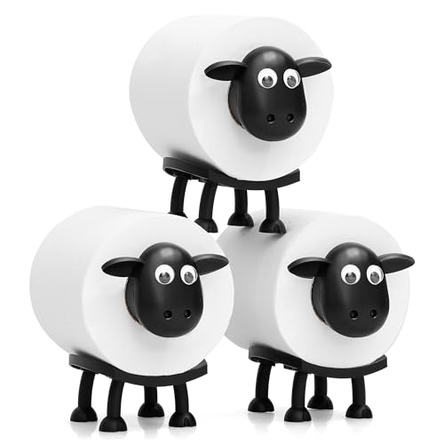 Sheep Toilet Roll Holder Set - Free Standing Cute 3D Printed Black Sheep Bathroom Decor and Tissue Storage
