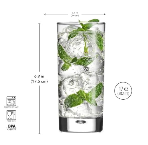 Highball Glasses Set of 4, 17 oz Drinking Glasses with Bubble Base, Red Series