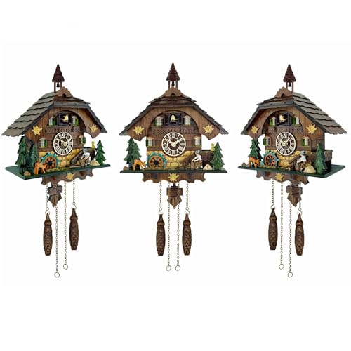 Animated Black Forest Cuckoo Clock, Wooden Wall Clock with 12 Melodies