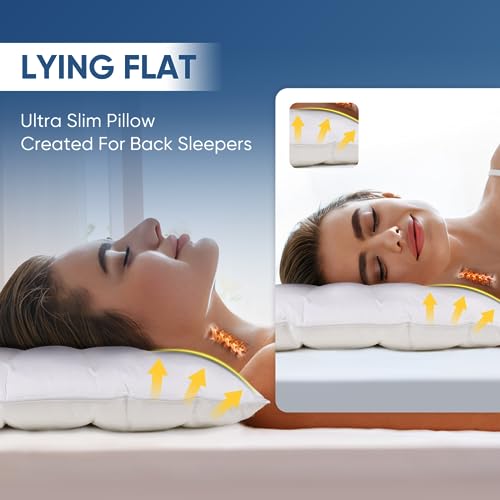 Ultra Thin Sleeping Pillows - 2.5 Inch High Profile, 18x26