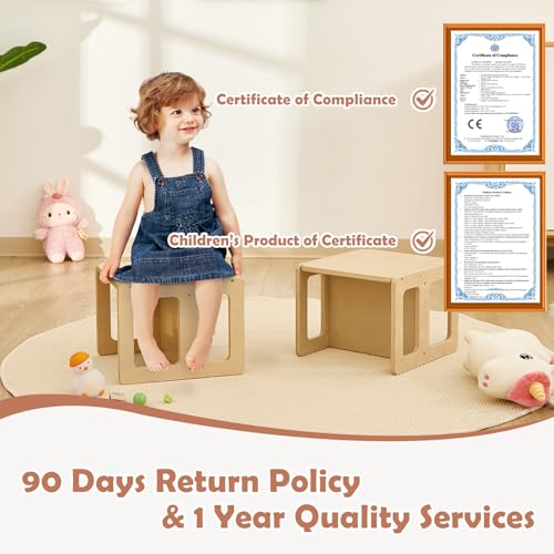 FUNLIO Montessori Toddler Chair 1-3 Years, Height Adjustable Natural Pine Wood, Includes 1pc - Montessori Furniture for Eating & Play