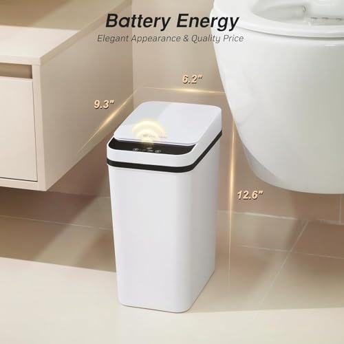 Smart Touchless Bathroom Garbage Can with Lid 2.6 Gallon Slim Waterproof
