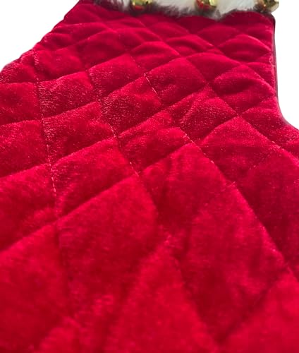 Personalized Red Velvet Quilted Christmas Stocking with Jingle Bells 21-inch