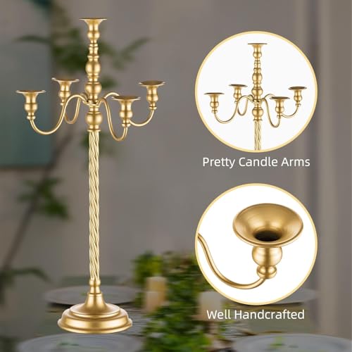 Romadedi Gold 28in 5-Arm Candelabra for Taper Candles, Pack of 2 (Variation 2/28")