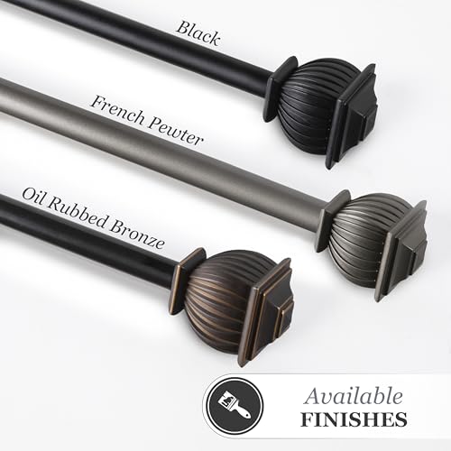 Kenney KN71673 Beckett Soft Square End Standard Decorative Window Curtain Rod, 28-48" Adjustable Length, Pewter Finish, 5/8" Diameter Steel Tube, 2-Pack