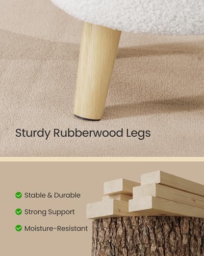 Round Storage Ottoman with Teddy Fleece and Wood Legs, 12.2-Inch