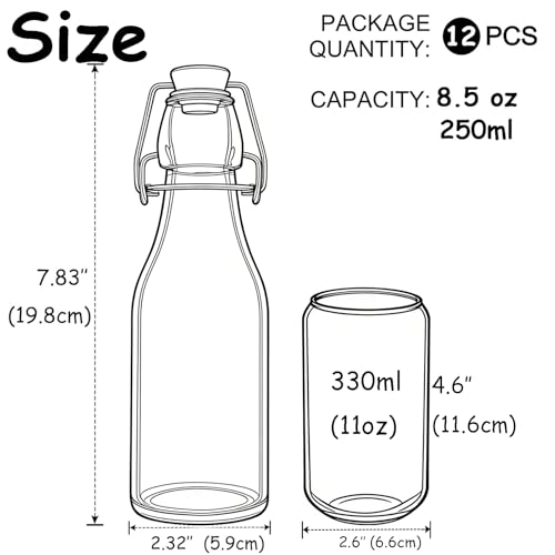 Swing Top Glass Bottles 8.5 oz Flip Top Airtight Bottles 12 Pack