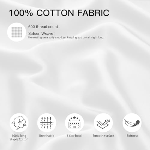 600 Thread Count 100% Cotton Pillowcases, Standard Size 20x26, Set of 2