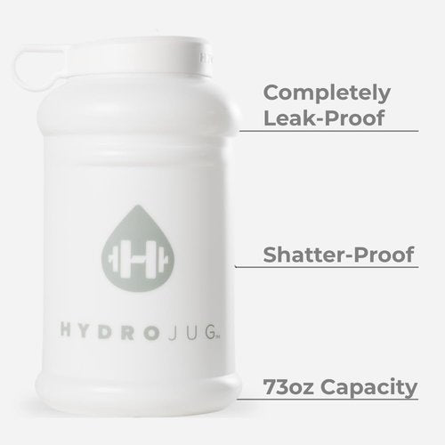 HydroJug Half Gallon Water Bottle - Refillable & Leakproof 73oz Jug with Carry Handle - BPA Free, White