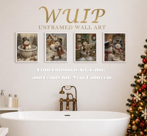 Wuip Snowman Christmas Wall Art Decor Set of 4 - Winter Bathroom & Home
