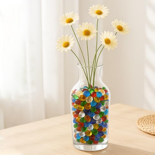Red Clear Glass Pebbles Gemstones - 14oz Aquarium Rocks & Vase Fillers