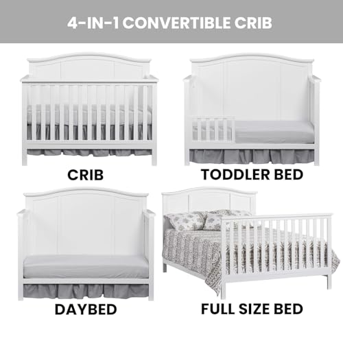 Emerson 4-in-1 Convertible Crib - Solid Wood Snow White Nursery Furniture