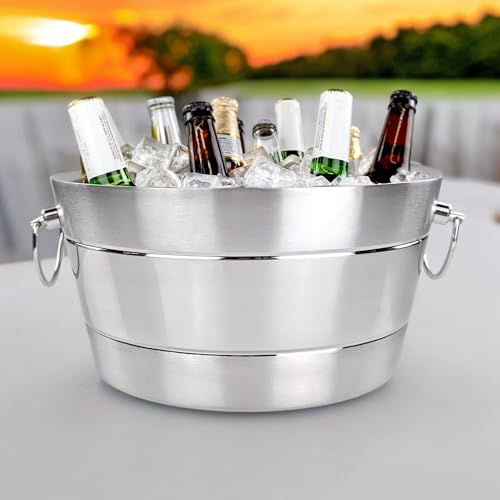 Insulated Stainless Steel Beverage Tub, 12Qt Double-Wall Ice Bucket