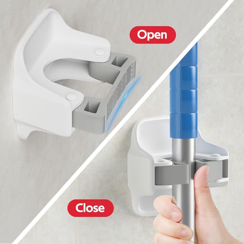Wall Mount Broom and Mop Organizer - 3 Pack Self-Adhesive Storage Rack