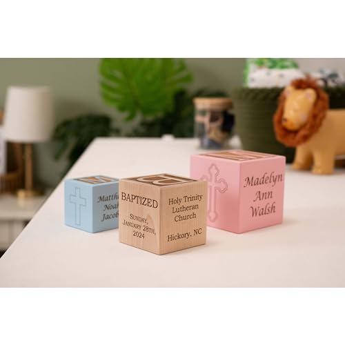 Personalized Baby Baptism Wooden Block Keepsake - Engraved Hardwood Gift
