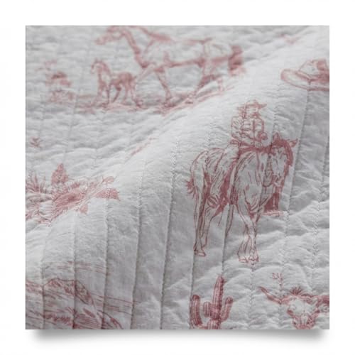 Dusty Rose Cowgirl Toile Cotton Sham - Reversible 20x26 in