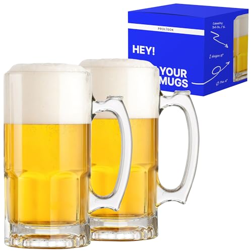 Large Glass Beer Mugs with Handle - 34 oz Heavy Beer Stein Set of 2